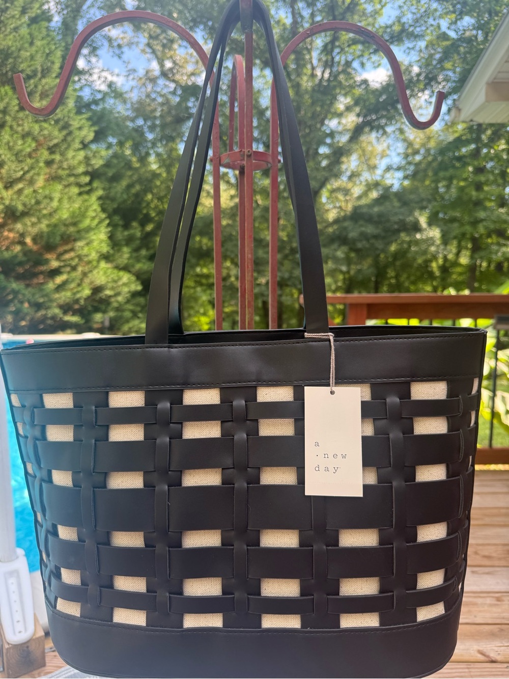a new day Black and Cream Woven Tote
